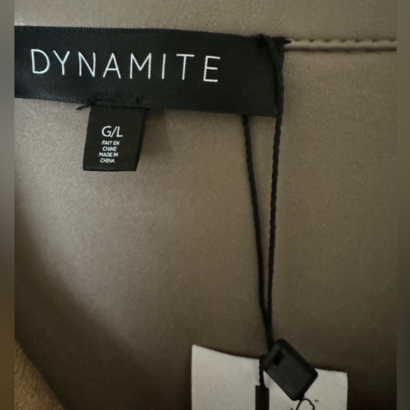 NWT DYNAMITE Taupe color Leather jacket -Large  cute to style with hoodie inside - Picture 6 of 6